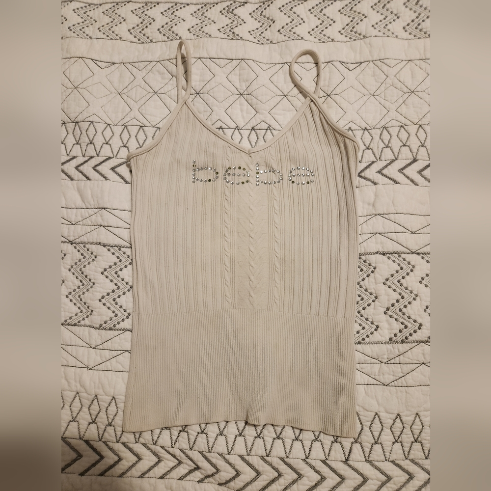 Bebe Spaghetti Strap Ribbed  Fitted Tee